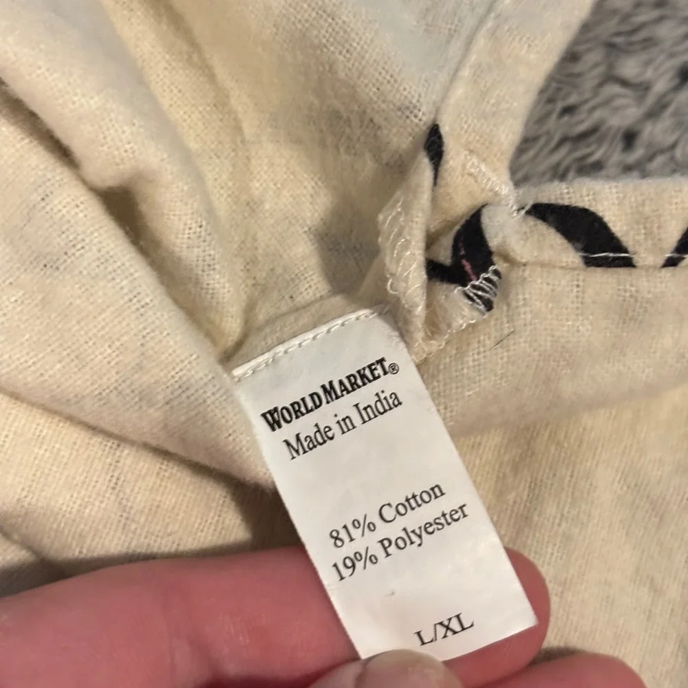 World Market Nightgown Coquette Cream Black Bow Button Up L/XL Sleep Boho 21305
